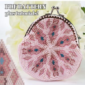 Bead crochet Coin Purse PDF Pattern Rosy - Plus detailed tutorials - PDF pattern for bead coin purse - Bead crochet pattern