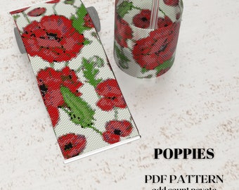 Peyote bracelet pattern, Poppies Floral Pattern, Odd Count Peyote Pattern, Bead bracelet PDF PATTERN, odd-count peyote pattern