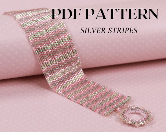 Peyote pattern - Silver Stripes - Bead bracelet PDF PATTERN - 2-drop peyote pattern - bead pattern - even count peyote pattern