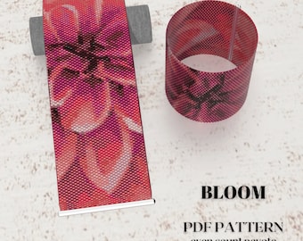 Peyote bracelet pattern, Red Bloom Floral Pattern, Even Count Peyote Pattern, Bead bracelet PDF PATTERN, even-count peyote pattern