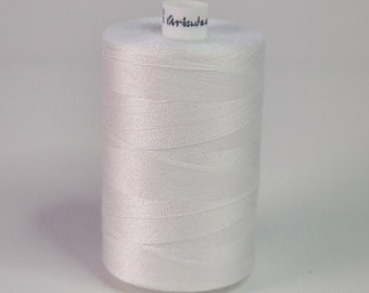 Bead crochet thread for 15/0 seed beads, White color, 1000m spool, 50 weight thread, Thin delicate bead crochet yarn, Non-slip