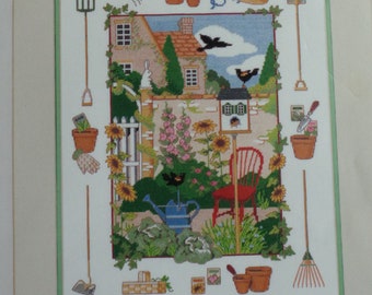 Dimensions counted cross stitch KIT "The Joy of Gardening"  Rare Find - Vintage Kit