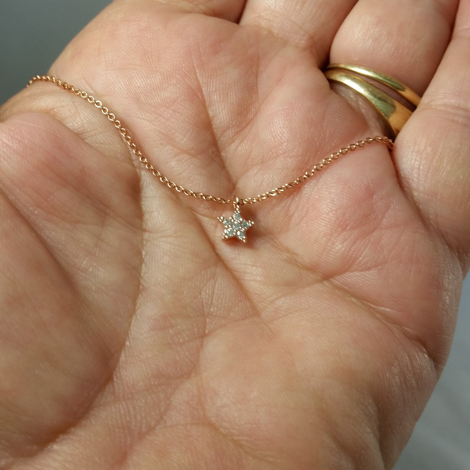 Tiny CZ Star Drop Necklace in Silver Gold or Rose Gold Plate Available