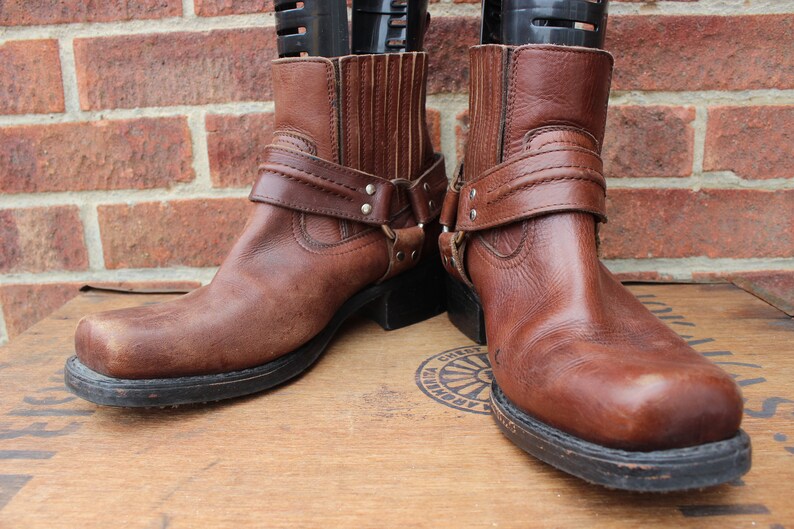 Vintage Brown Harness Leather Western Ankle High Cowboy Ranch Rockabilly Boots US 10 UK 9 EU 43