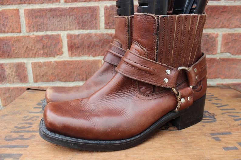 Vintage Brown Harness Leather Western Ankle High Cowboy Ranch Rockabilly Boots US 10 UK 9 EU 43