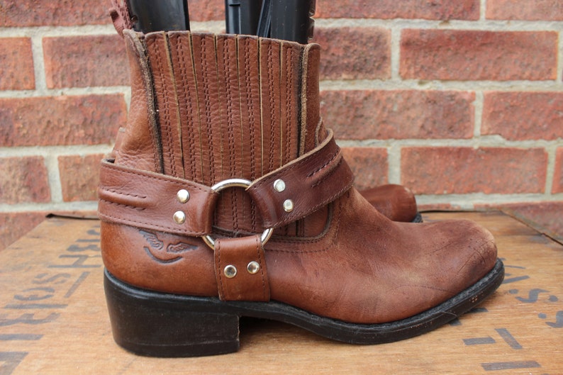 Vintage Brown Harness Leather Western Ankle High Cowboy Ranch Rockabilly Boots US 10 UK 9 EU 43