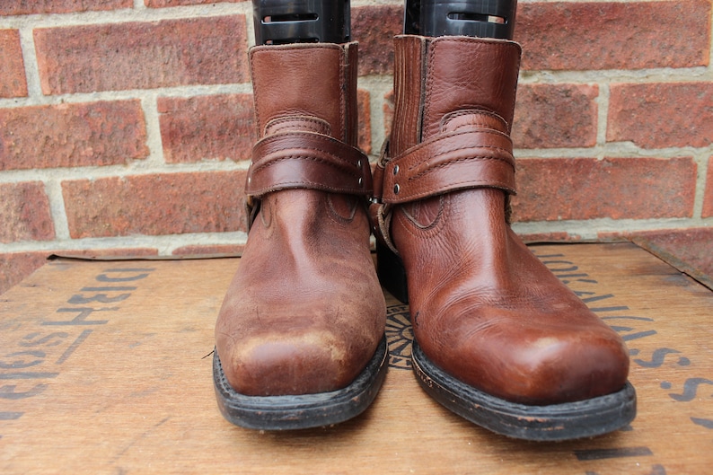 Vintage Brown Harness Leather Western Ankle High Cowboy Ranch Rockabilly Boots US 10 UK 9 EU 43