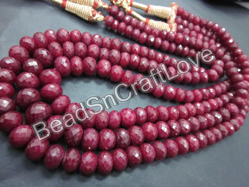 Ruby faceted rondelle gemstone beads necklace 5-9mm 16inch AAA quality