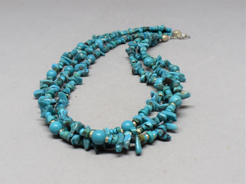 Turquoise Necklace Gemstone Necklace Genuine Turquoise Jewellery Beaded Necklaces Short Necklace -Three Strand Necklace