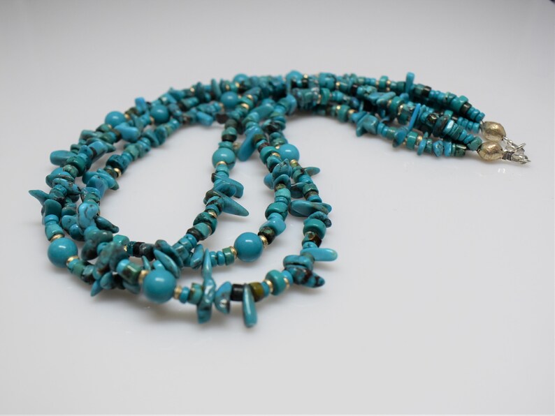 Turquoise Necklace Gemstone Necklace Genuine Turquoise Jewellery Beaded Necklaces Short Necklace -Three Strand Necklace