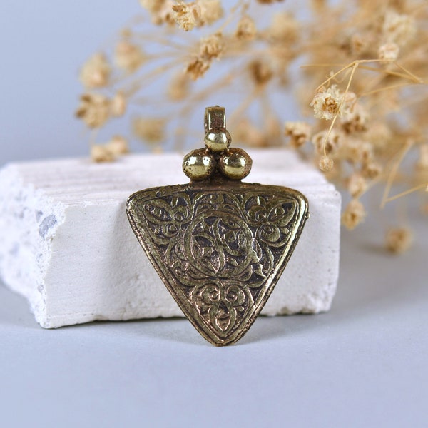 Brass Ethnic Pendant - Tribal Pendant - Triangle Pendant - Afghan Jewelry - Small Vintage Pendant - DIY Jewelry