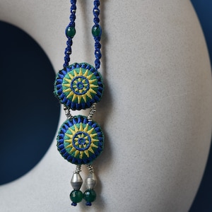 Blue Boho Necklace - Embroidered Jewelry - Long Necklaces - Boho Jewelry - Hmong Necklace - Bohemian Necklace - Gift for Her