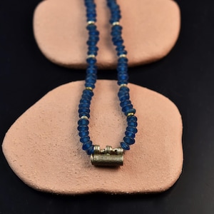 Blue Teal Beaded Necklace: Ethnic Boho Jewelry with African Heishi Beads