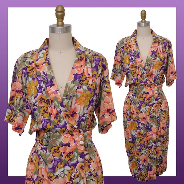 Vintage Tropical Print Short Sleeve Wrap Dress