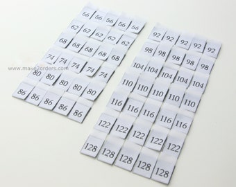 Kinderkledinglabel, tags voor gemengde partijen, maattags, jeugdmaatlabel, Pip-labels, kledinglabel, naailabel, kledinglabel, gratis verzending.