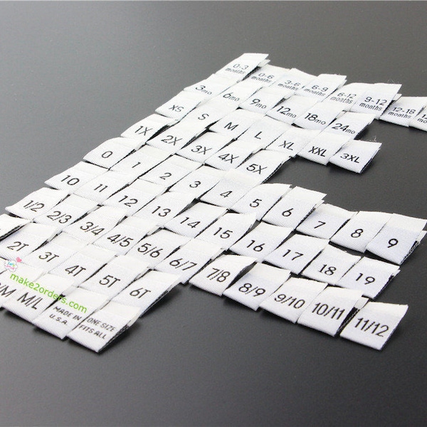 Infant Size Labels, Clothing Size Tags, Size Tabs, Cloth Labels, Tag Size, Side Seam Labels, Label Tags, Labels for Kids, Free Post Ship.