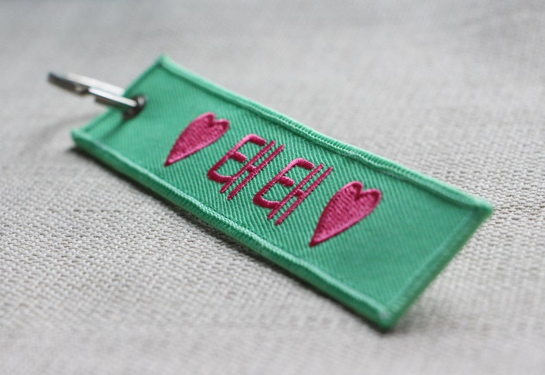Embroidery Key Tag Custom Fabric Keychain Metal Ring Etsy