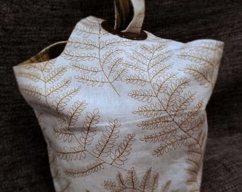Project Bag Flat Bottom Dumpling: Embroidered Leaves Texture Stripes