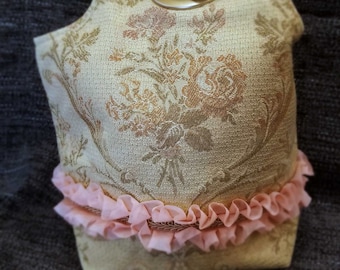 Project Bag Flat Bottom Dumpling: Victorian Roses Pink Ruffle Gold Braid