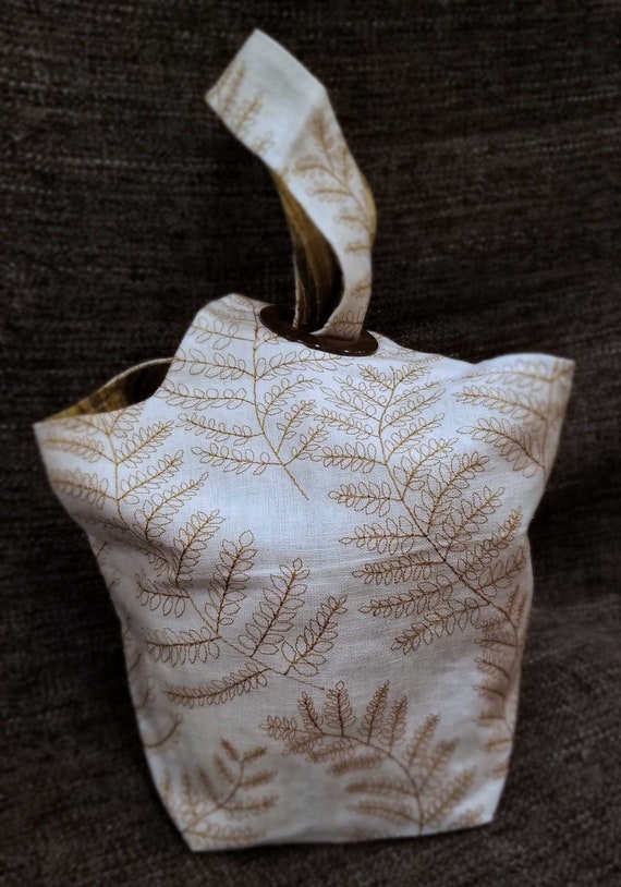 Project Bag Flat Bottom Dumpling: Embroidered Leaves Texture Stripes