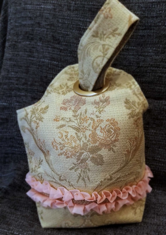 Project Bag Flat Bottom Dumpling: Victorian Roses Pink Ruffle Gold Braid