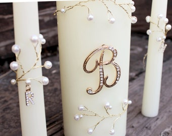 Unity Candle Set Gold Wedding Candle Unity Rhinestone Unity Candle Wedding Gold Bling candles for wedding decor personalized candle monogram