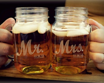 Mr & Mrs Mugs Gift Set, Couples Mugs for Father's Day, Customized Gifts for Men Personalized Gift Glass Mugs Unique Gifts for Him Guys Dad