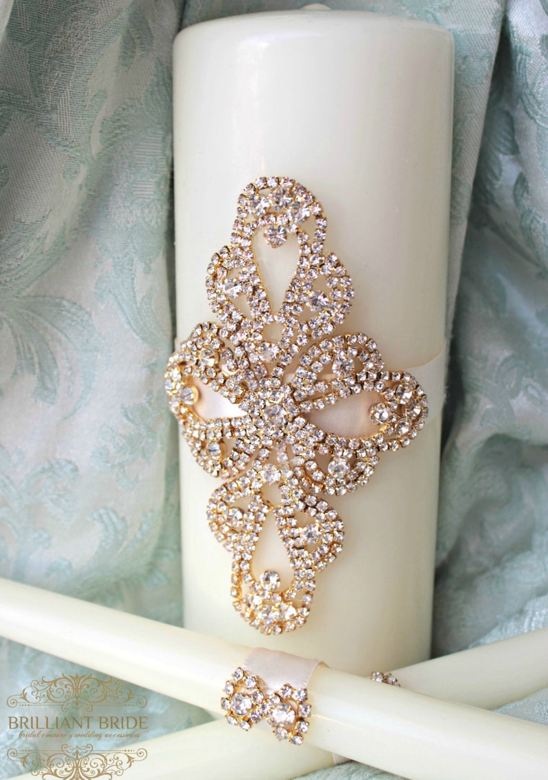 Unity Candle Set Gold Wedding Candle Unity Rhinestone Unity Etsy
