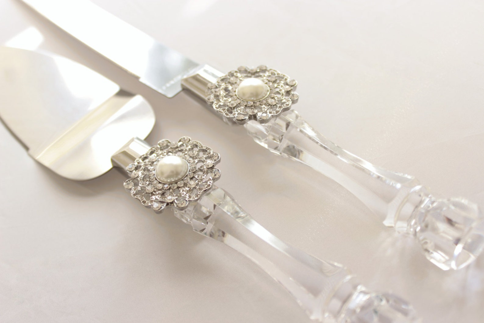 Wedding Cake Server and Knife Pearl and Rhinestone Wedding Etsy