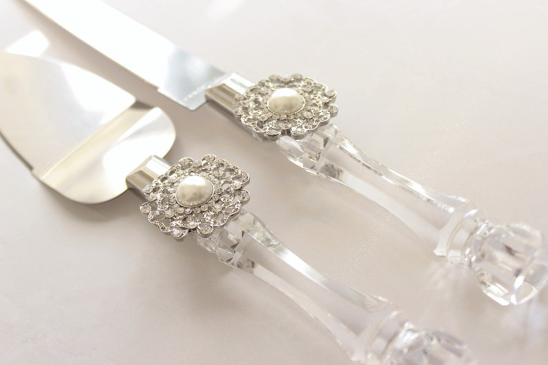 Wedding Cake Server and Knife Pearl and Rhinestone Wedding Etsy