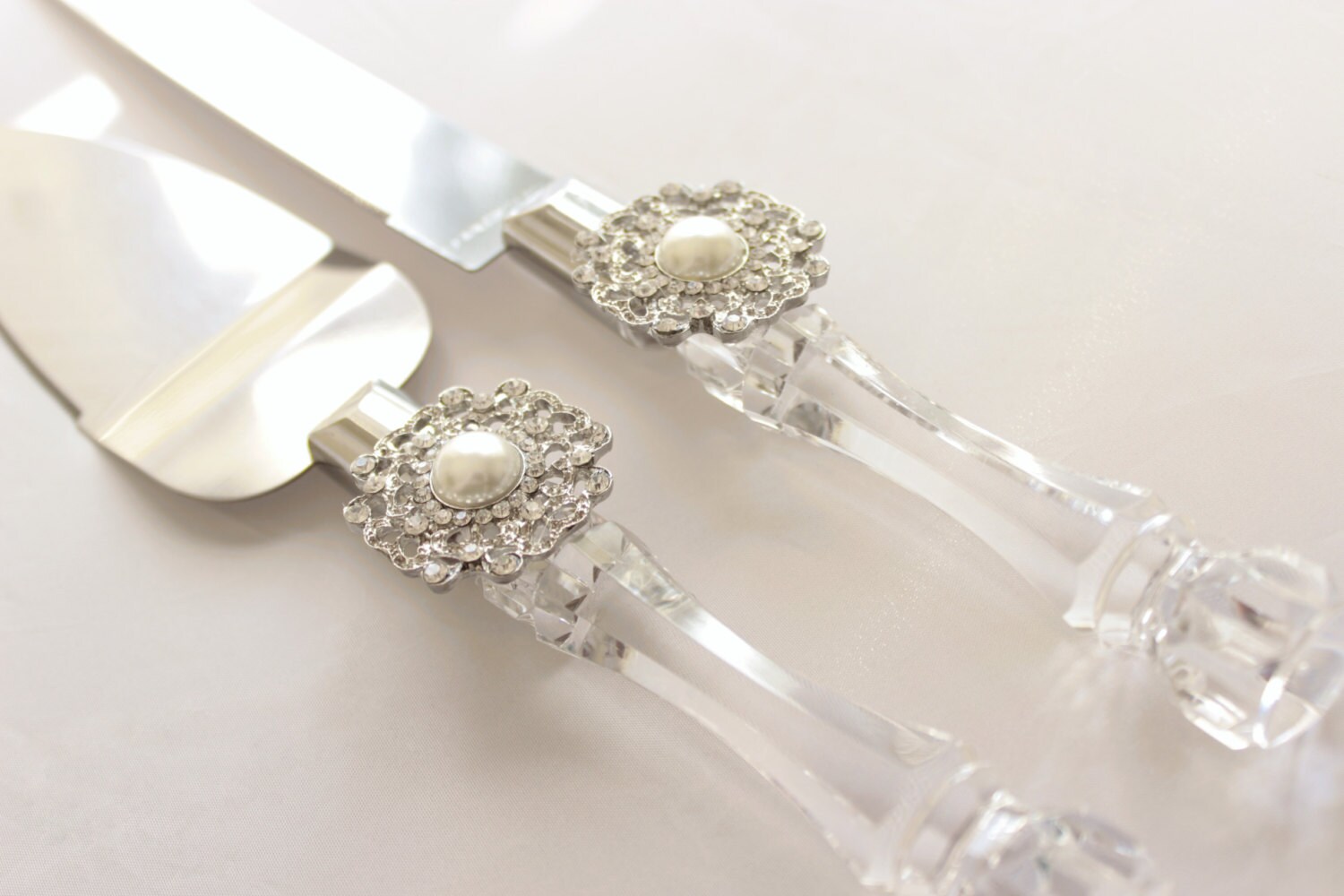 Wedding Cake Server and Knife Pearl and Rhinestone Wedding Etsy