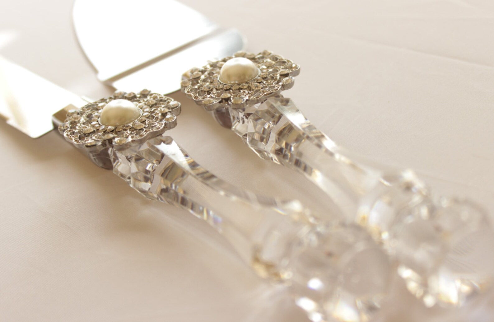 Wedding Cake Server and Knife Pearl and Rhinestone Wedding Etsy