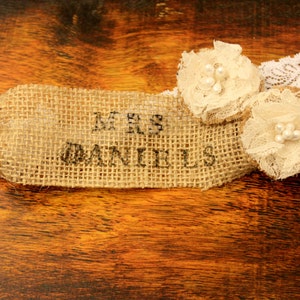 Western Burlap Garter Custom Personalized Last Name Garter Monogrammed Country / Rustic Vintage Wedding, Western Wedding Bridal Garter image 4