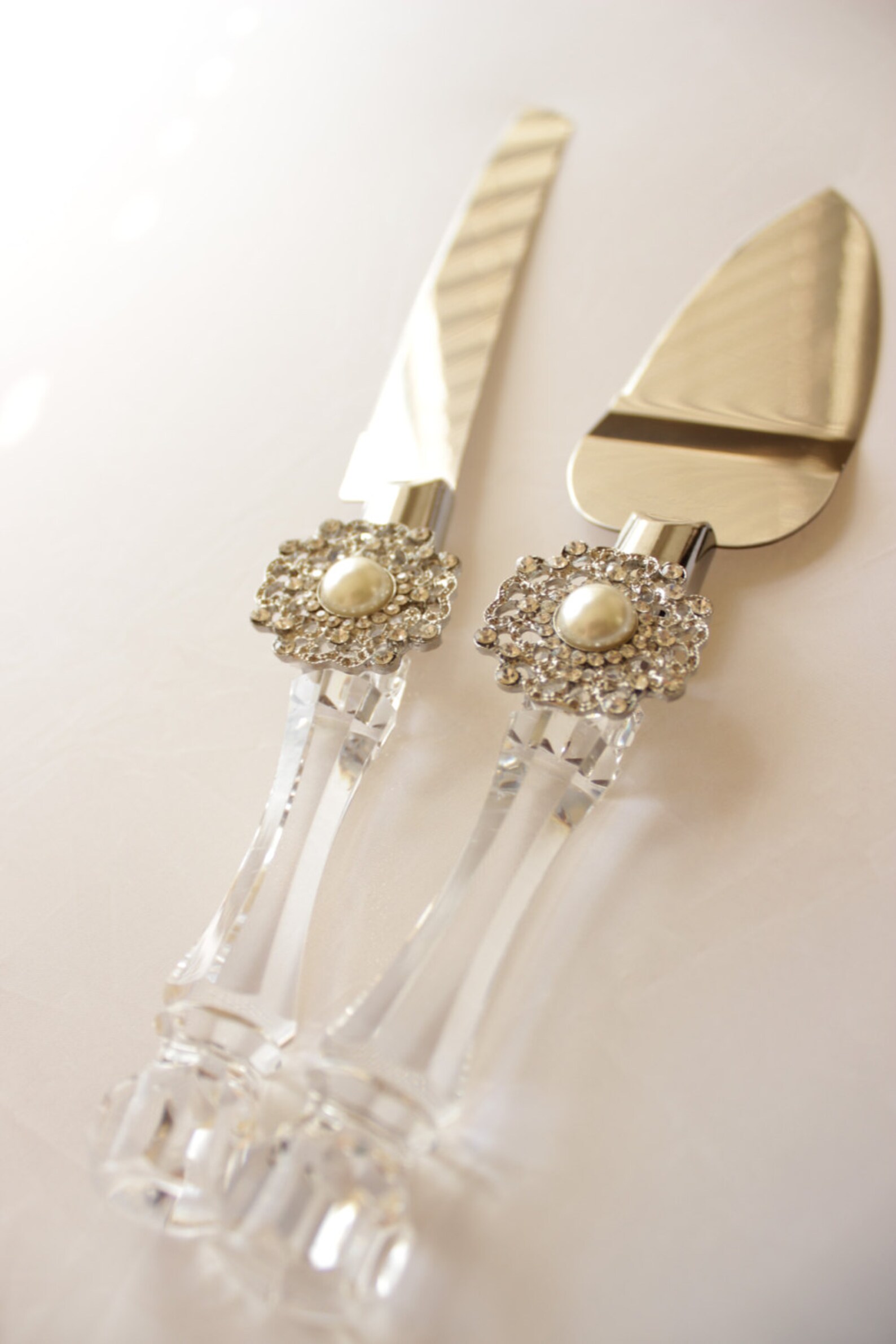 Wedding Cake Server and Knife Pearl and Rhinestone Wedding Etsy