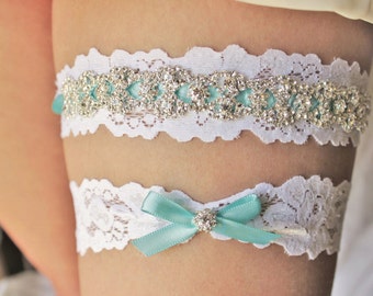 Blue Garter, Something Blue Garter Blue Garder Garderbelt White Garter Set White Blue Wedding Accessory Plus Size Garter