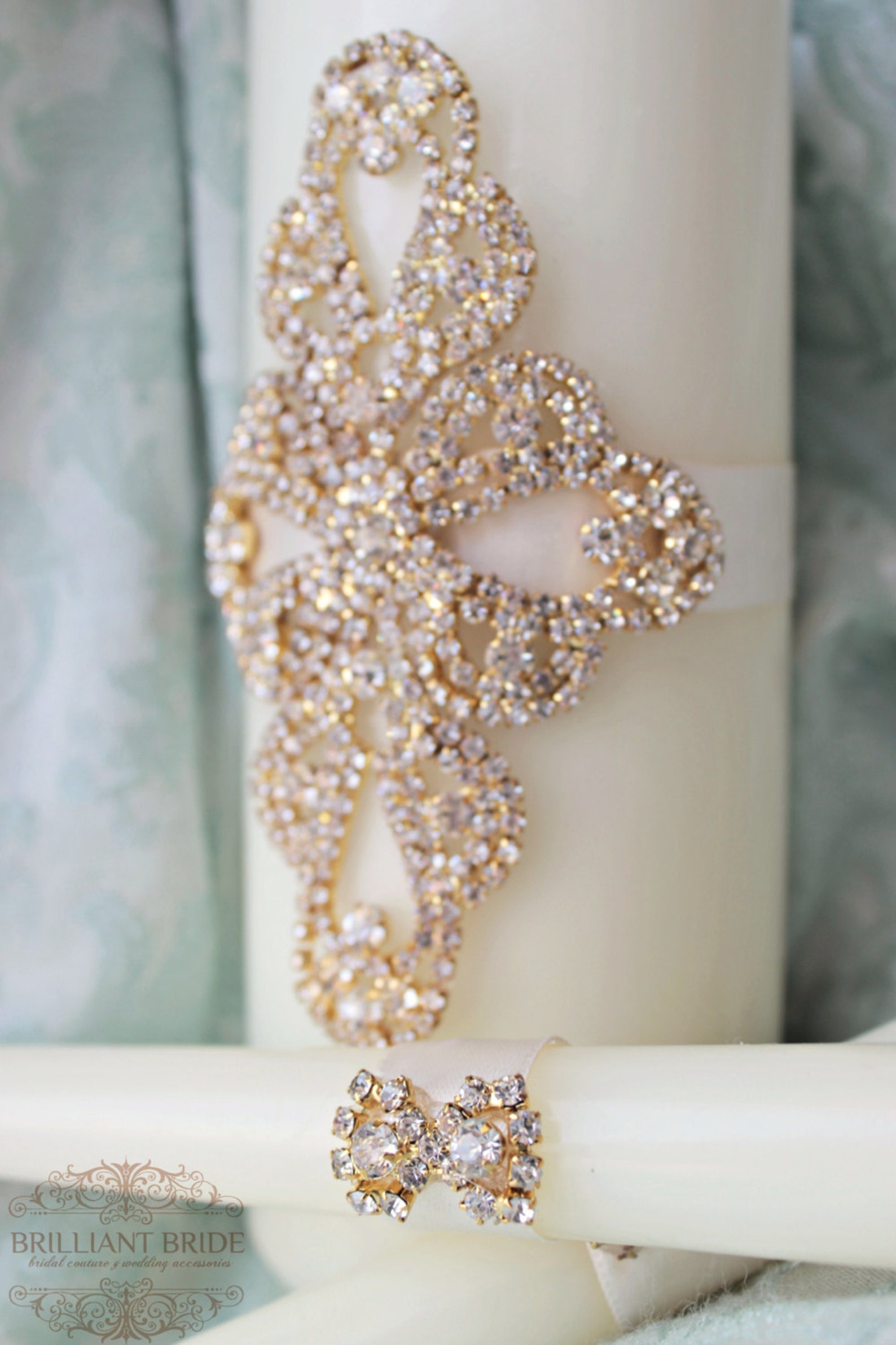 Unity Candle Set Gold Wedding Candle Unity Rhinestone Unity Etsy