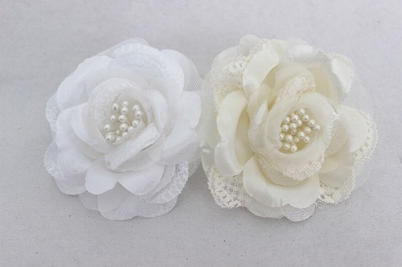 Ivory Wedding Hair Flowers Lace Rose Hair Accessories W/ - Etsy
