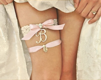 Blush Garter Blush Pink Garter Wedding Garter Customized Garter Light Pink Wedding Garters Personalized Wedding Garder monogram personalised