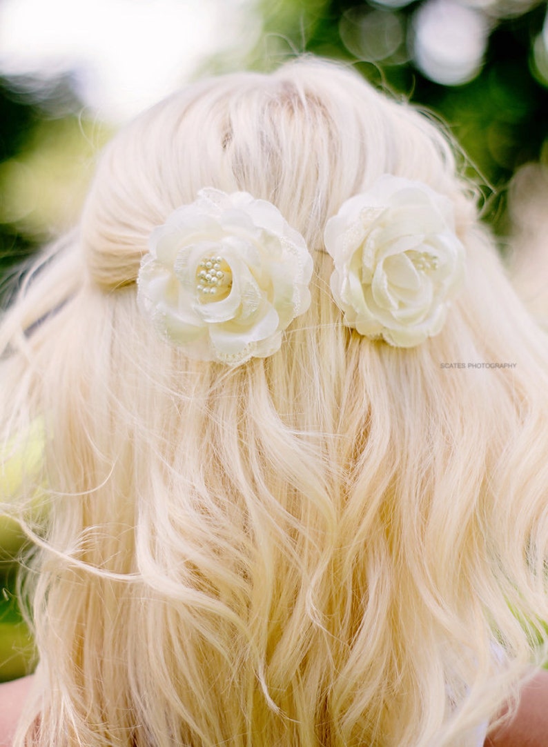 Ivory Wedding Hair Flowers Lace Rose Hair Accessories W Etsy
