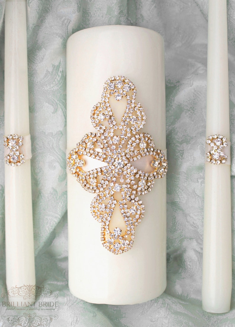 Unity Candle Set Gold Wedding Candle Unity Rhinestone Unity Etsy