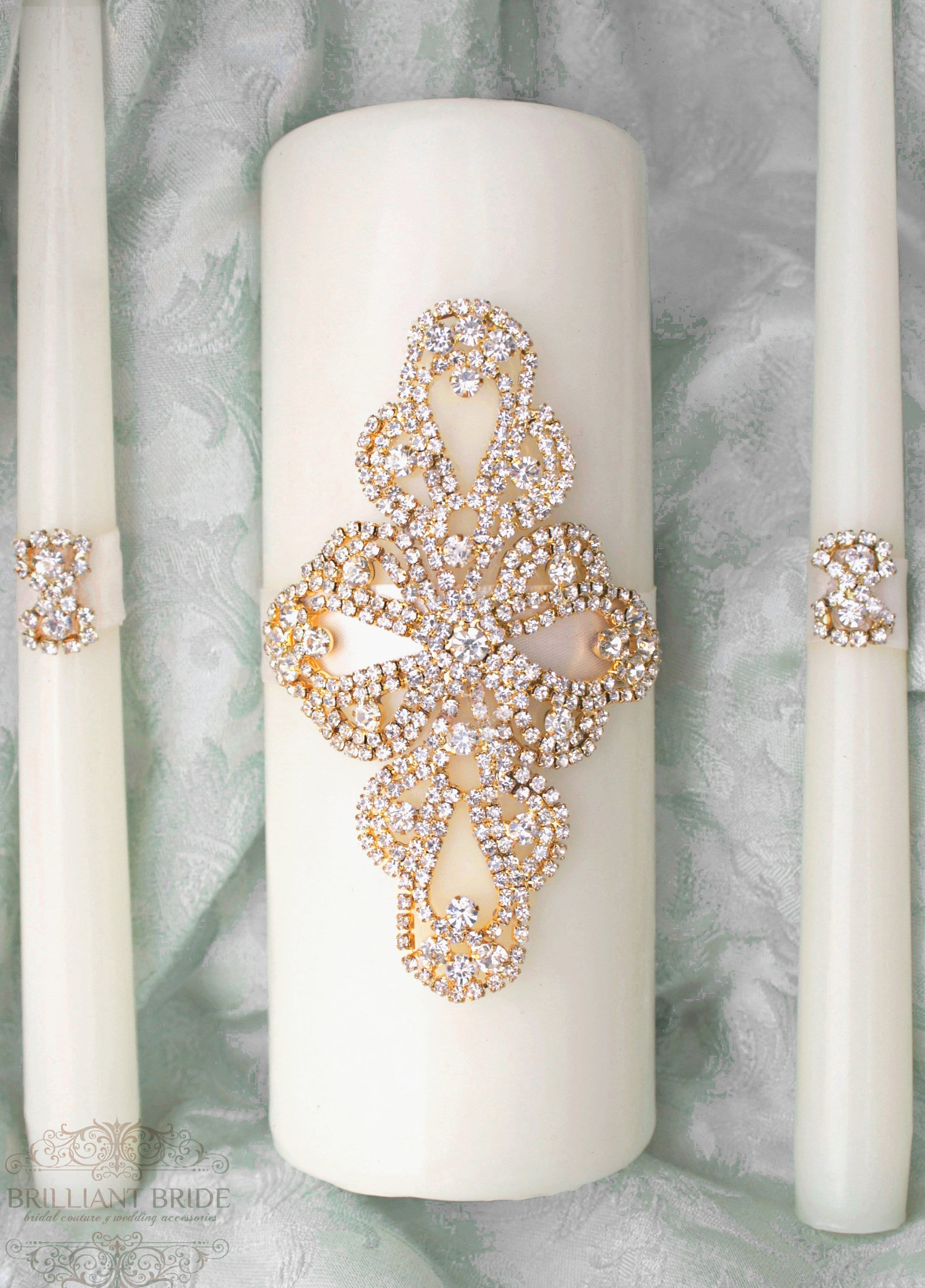 Unity Candle Set Gold Wedding Candle Unity Rhinestone Unity Etsy
