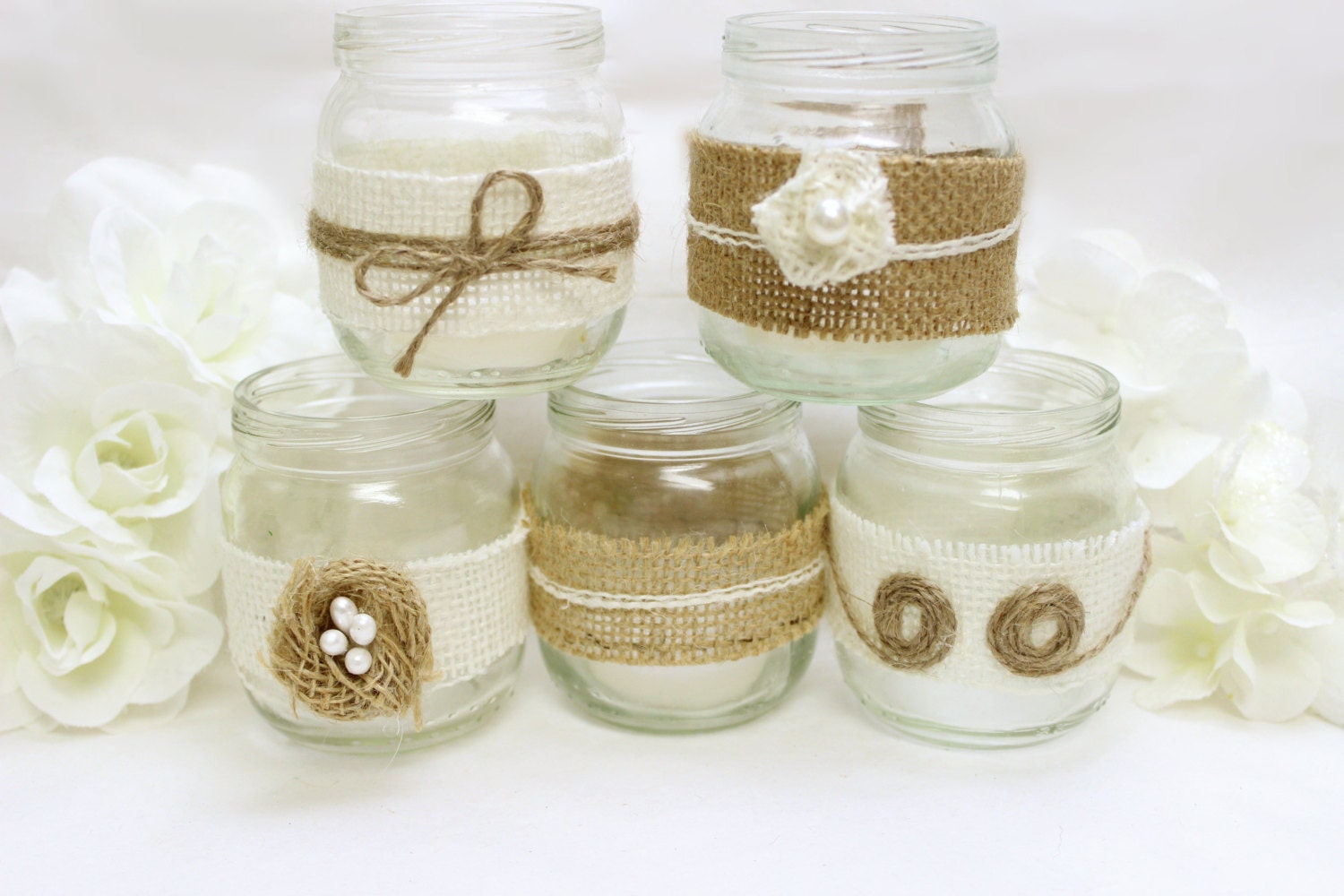 Burlap Mason Jar Candle Holders
