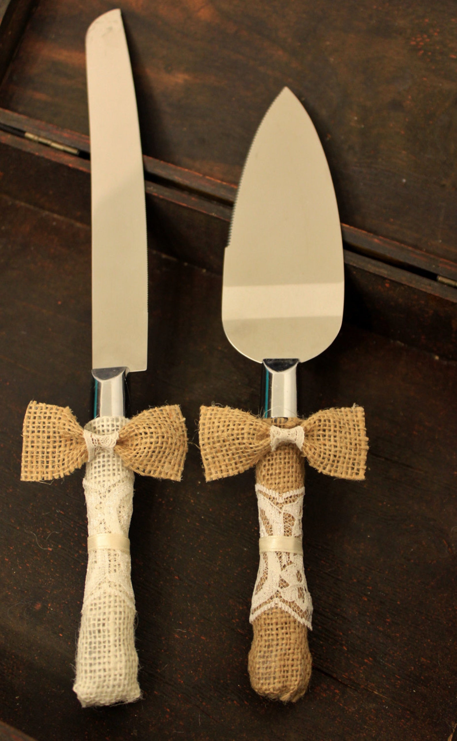 Wedding Cake Server and Knife Burlap and Lace Wedding Cake Etsy