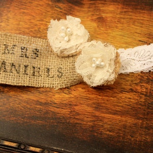 Western Burlap Garter Custom Personalized Last Name Garter Monogrammed Country / Rustic Vintage Wedding, Western Wedding Bridal Garter image 3