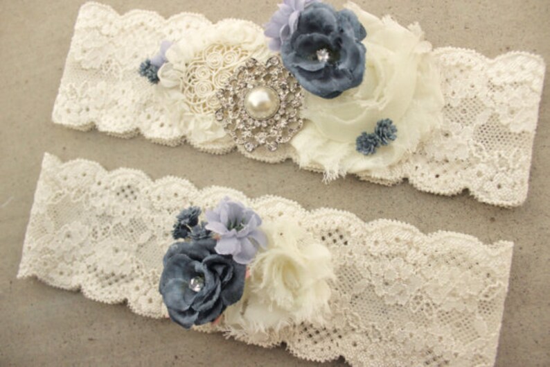Something Blue Garter Dusty Blue Wedding Garter Set Etsy