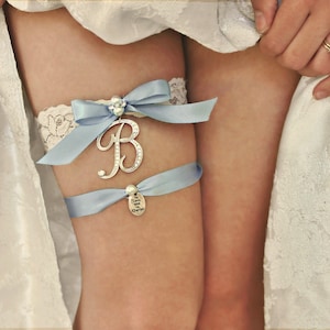 Staubiges Blau Strumpfband Etwas Blaues Strumpfband Französisch Blau Hochzeit Benutzerdefinierte Hochzeits-Strumpfbänder Personalisieren Sie Hochzeit Garder personalisierte Kornblume Schiefer