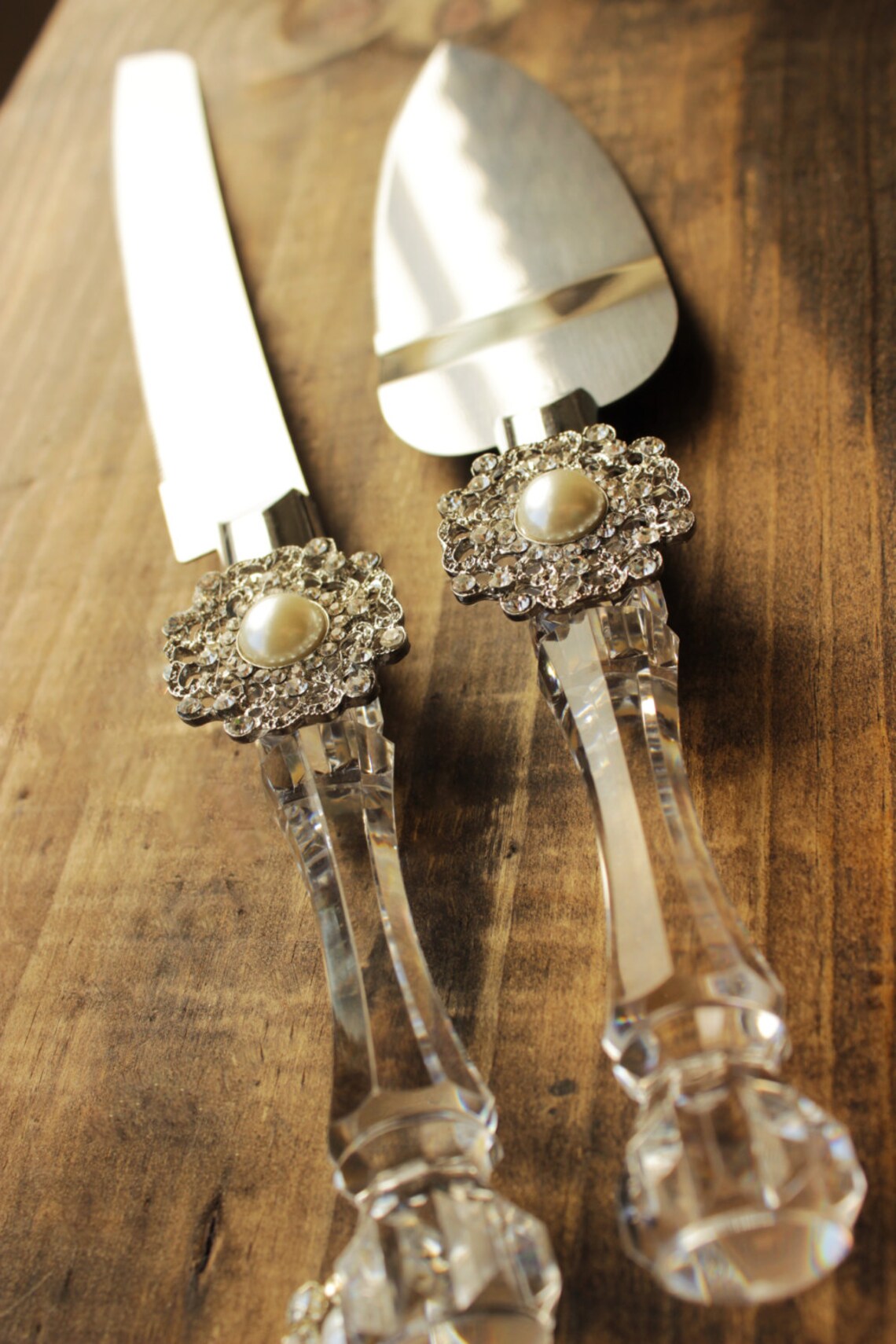 Wedding Cake Server and Knife Pearl and Rhinestone Wedding Etsy
