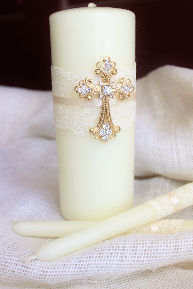 Unity Candle Set Gold Cross Candle Set Church Wedding Unity Etsy