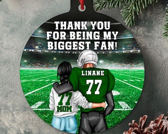 Personalized Football Mom Ornament: Custom Illustration, Double-Sided Poem
