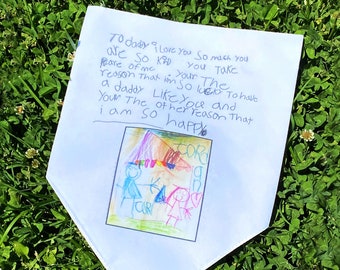 Kids drawing on a hankerchief, Your Custom Message Printed on a Handkerchief, Father's Day Handkerchief, Personalized Gift, Gift for Dad